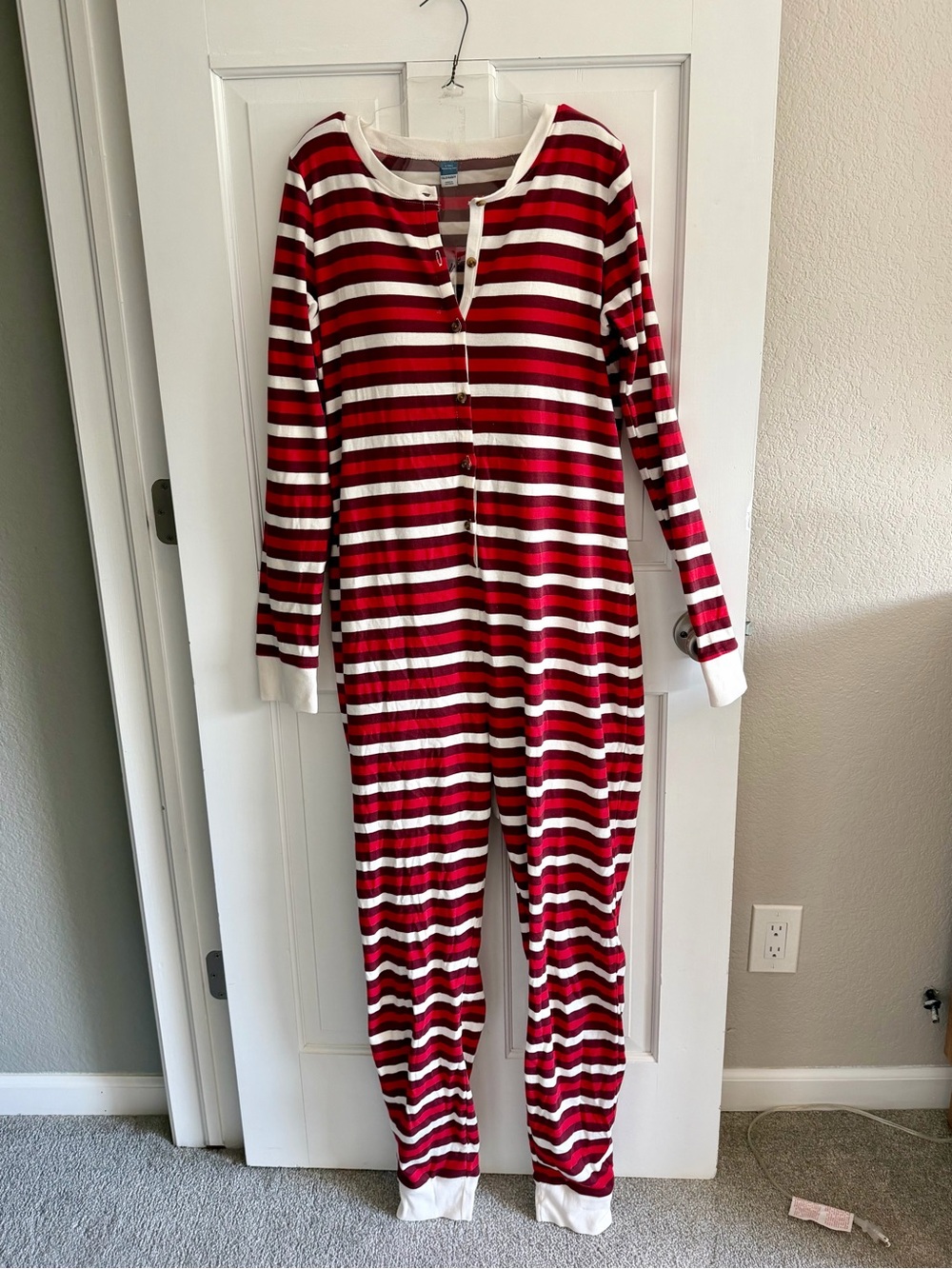 Old Navy Red and White Striped One-Piece holiday union suit Large Tall